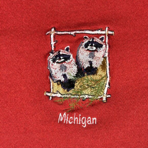 Lee Heavyweight Sweatshirt Men’s XL Red‎ Michigan Raccoon Embroidered Pullover - Picture 2 of 10